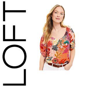 LOFT Calypso Orange Patchwork Bloom Sweetheart Neck blouse (L) - NWOT